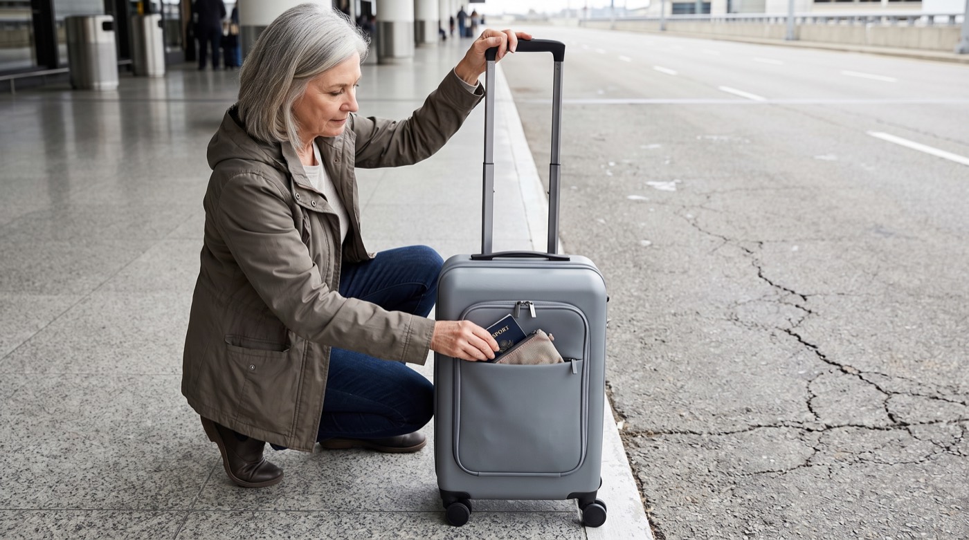 Carry-on suitcase tested for weight, handle height, access and smooth rolling